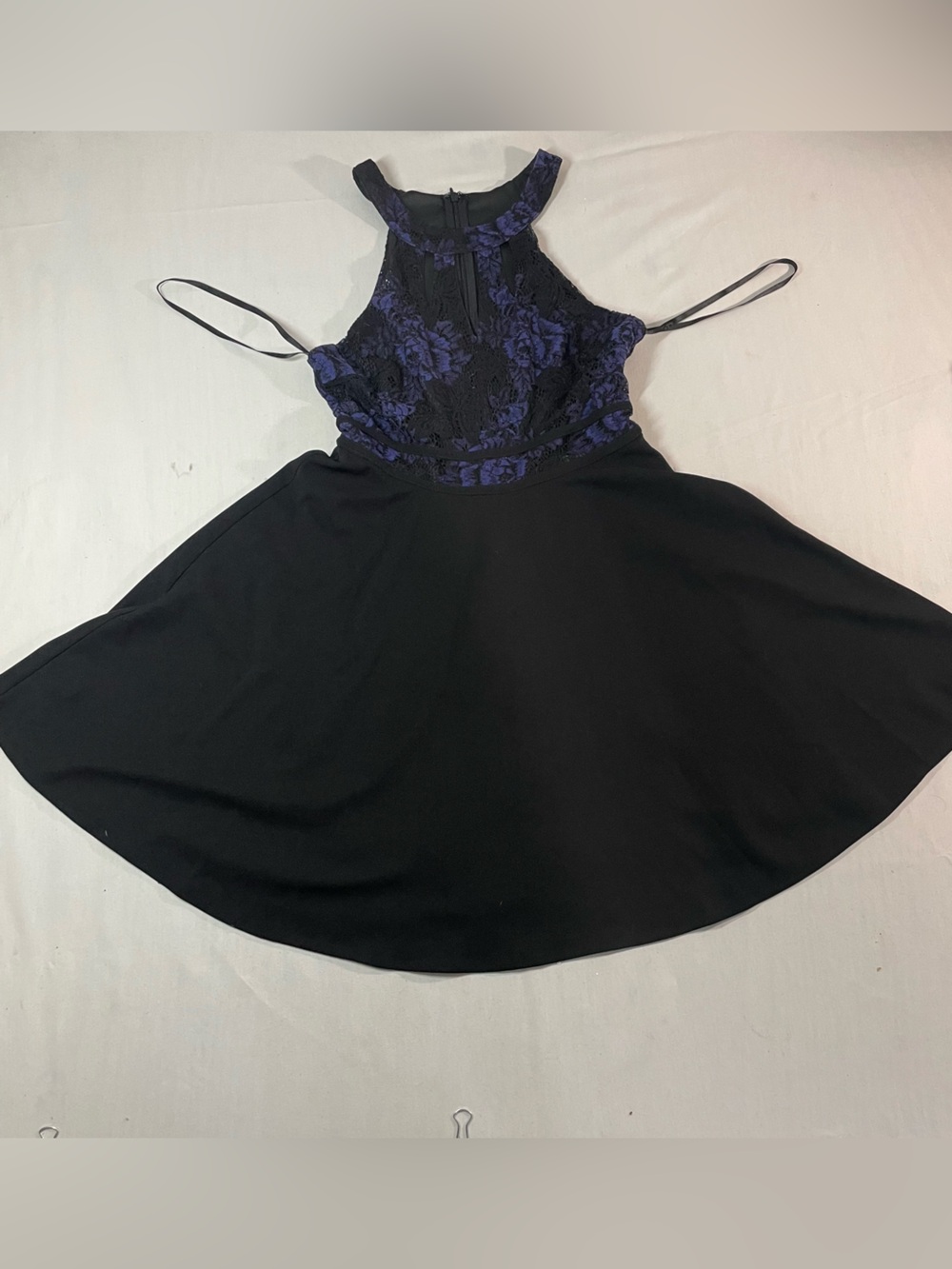 Papaya Black Slip Dress with Purple Lace Bodice